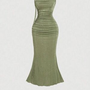 SHEIN Olive Green Ruched Mermaid Maxi Dress